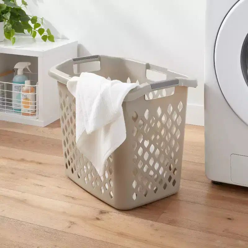 Cesto portabiancheria in plastica grigio Lamper da 2,1 bu con maniglie integrate, parte superiore aperta, 1 scomparto, capacità 19,55 litri
