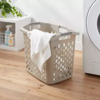 Cesto portabiancheria in plastica grigio Lamper da 2,1 bu con maniglie integrate, parte superiore aperta, 1 scomparto, capacità 19,55 litri