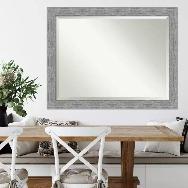 Specchio da parete rustico con cornice effetto corteccia da 45"x35" grigio: smussato, con cornice in polistirene, nessun assemblaggio