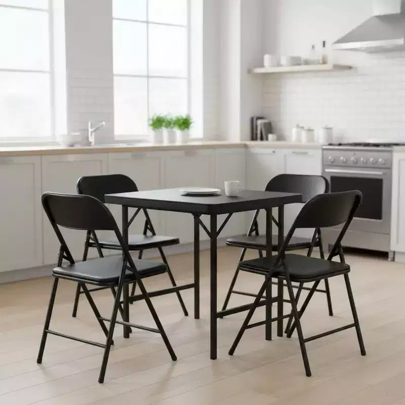 Homy Casa Set of 4 Folding Chairs with PP Seat and Back, Black