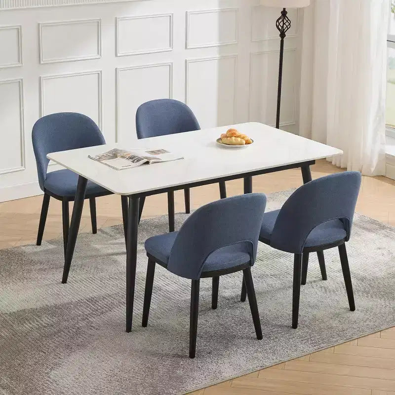 Set di 2 sedie da pranzo, sedie da cucina moderne imbottite in tessuto, schienale ergonomico curvo, gambe in legno di quercia, capacità di 136 kg, per ristorante/caffetteria