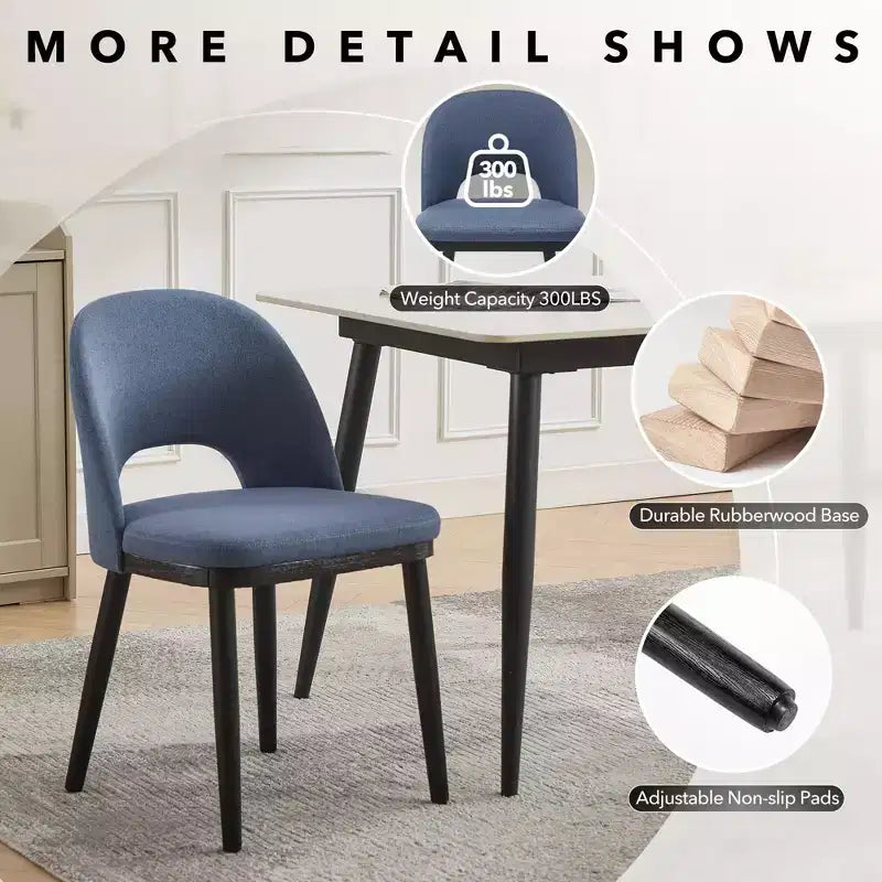 Set di 2 sedie da pranzo, sedie da cucina moderne imbottite in tessuto, schienale ergonomico curvo, gambe in legno di quercia, capacità di 136 kg, per ristorante/caffetteria