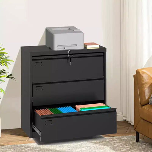 1 Armadio metallico con 3 cassetti per archivio, altezza 40 pollici, in acciaio laminato a freddo [Armadio per archivio laterale standard con 3 cassetti] Lamiera d'acciaio con rivestimento