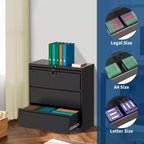 1 Armadio metallico con 3 cassetti per archivio, altezza 40 pollici, in acciaio laminato a freddo [Armadio per archivio laterale standard con 3 cassetti] Lamiera d'acciaio con rivestimento
