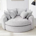 Chaise Longue Tonda 152 cm, Divano Loaf, Divano Tondo Senza Struttura, Letto Divano Completamente Imbottito con 8 Cuscini Decorativi