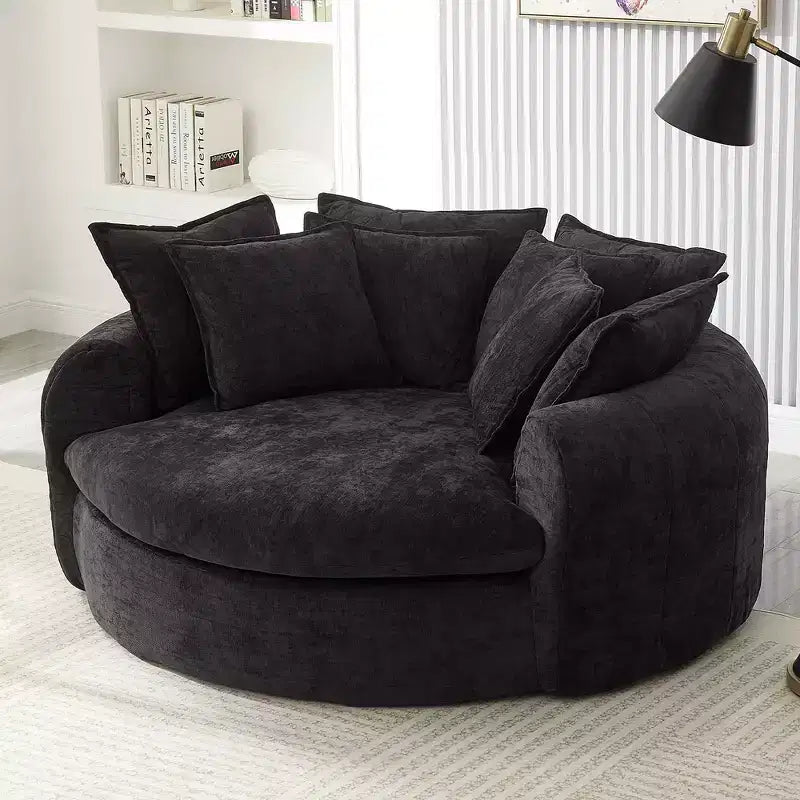 Whisen 59.8 Round Chaise Sofa Loaf Sofa Boneless Round Couch, Full-Compressed Sofa Bed with 8 Throw Pillows
