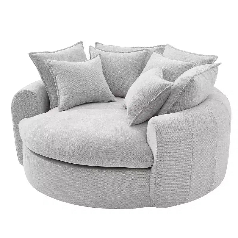 Chaise Longue Tonda 152 cm, Divano Loaf, Divano Tondo Senza Struttura, Letto Divano Completamente Imbottito con 8 Cuscini Decorativi