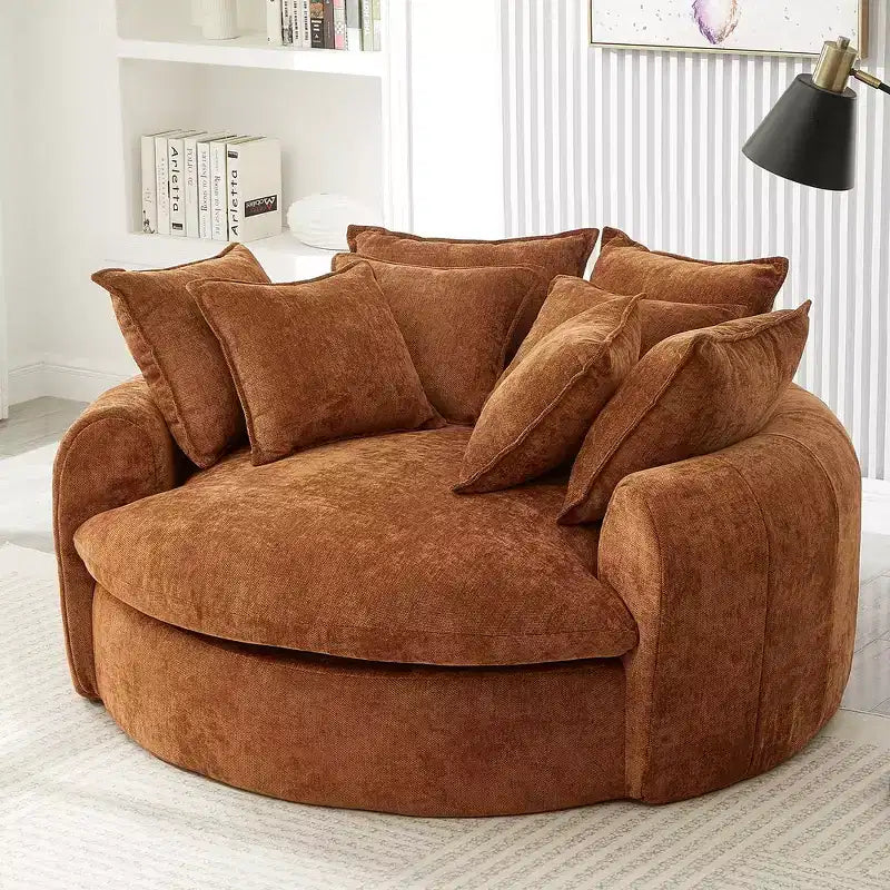 Chaise Longue Tonda 152 cm, Divano Loaf, Divano Tondo Senza Struttura, Letto Divano Completamente Imbottito con 8 Cuscini Decorativi