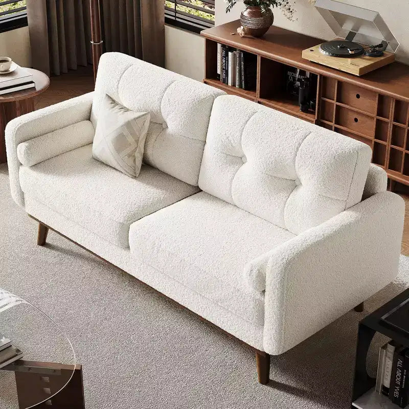 Mid Century Modern Loveseat 65  Button Tufted Sofa Couch with Wood Legs & Trim, Upholstered Love Seat for Living Room, Bedroom & Office