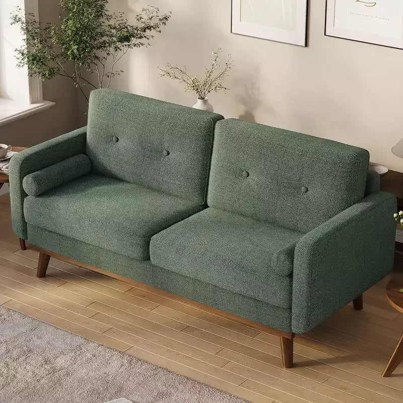 Divanetto Moderno Metà Secolo da 165 cm, Divano a 2 Posti Capitonnè con Gambe e Dettagli in Legno, Divanetto Imbottito per Soggiorno, Camera da Letto e Ufficio