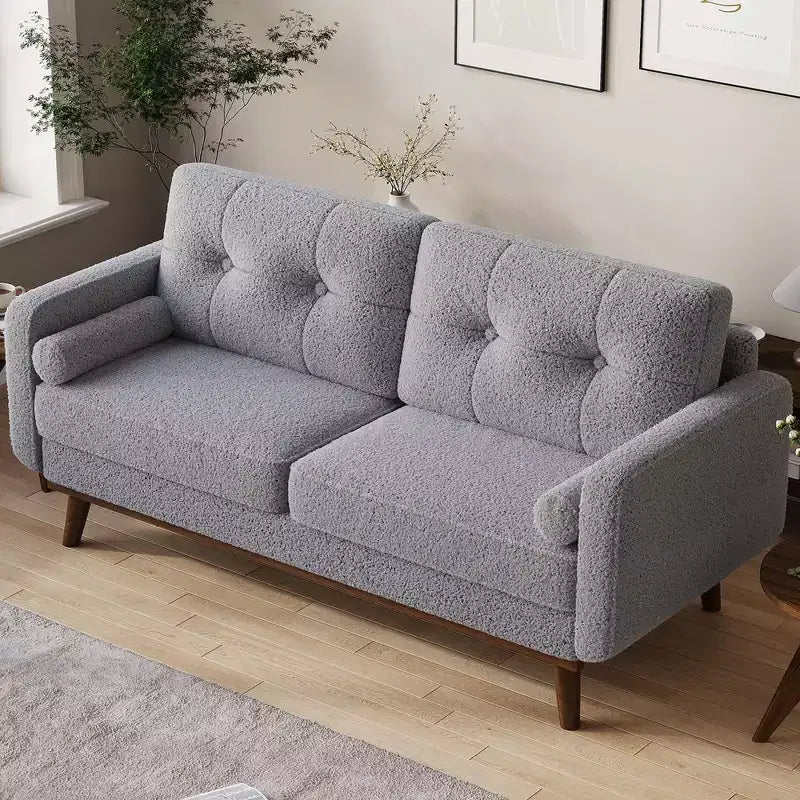 Divanetto Moderno Metà Secolo da 165 cm, Divano a 2 Posti Capitonnè con Gambe e Dettagli in Legno, Divanetto Imbottito per Soggiorno, Camera da Letto e Ufficio