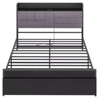 COZONY Grey Upholstered Bed Frame with Storage, Charging Station Black Frame No Box Spring Needed