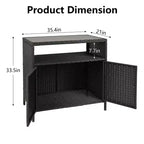 Mobiletto portaoggetti in vimini, tavolo da esterno in resina resistente alle intemperie con ante magnetiche e ripiano spazioso, perfetto per patio, giardino, cucina