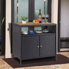 COZONY Wicker Storage Cabinet, All-Weather Resin Outdoor Storage Table with Magnetic Doors & Spacious Top, Perfect for Patio, Garden, Kitchen