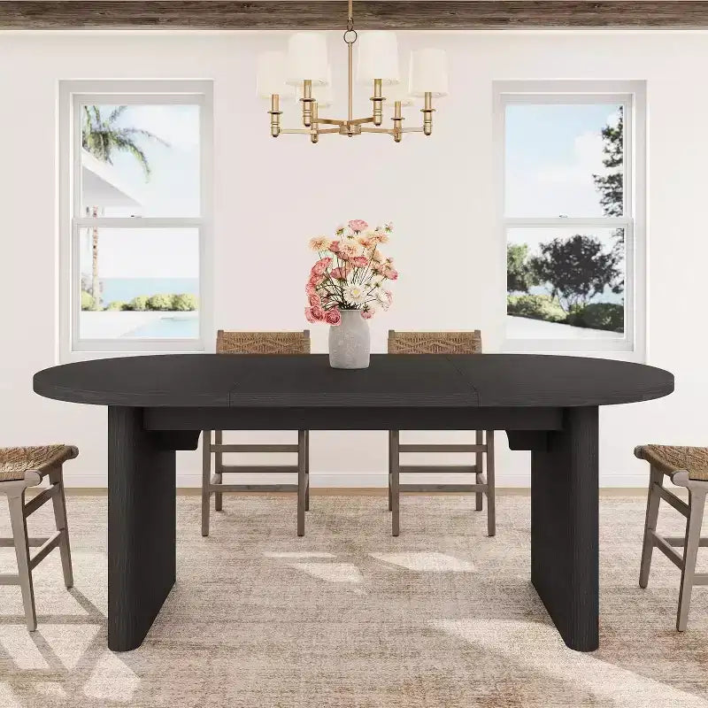 70.8in Oval Dining Table for 6-8 People, Large Farmhouse Kitchen Coffee Table with Thick Sturdy Wooden Base for Kitchen, Living Room, Office