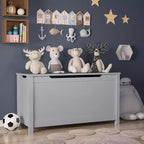 JVNOXK Modern-style wooden toy storage box for children, featuring a safety hinged lid, suitable for children aged 2 and up (Gray)