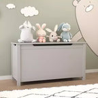 Cesta portagiochi in legno in stile moderno per bambini, con coperchio incernierato di sicurezza, adatta a bambini dai 2 anni in su (grigio)