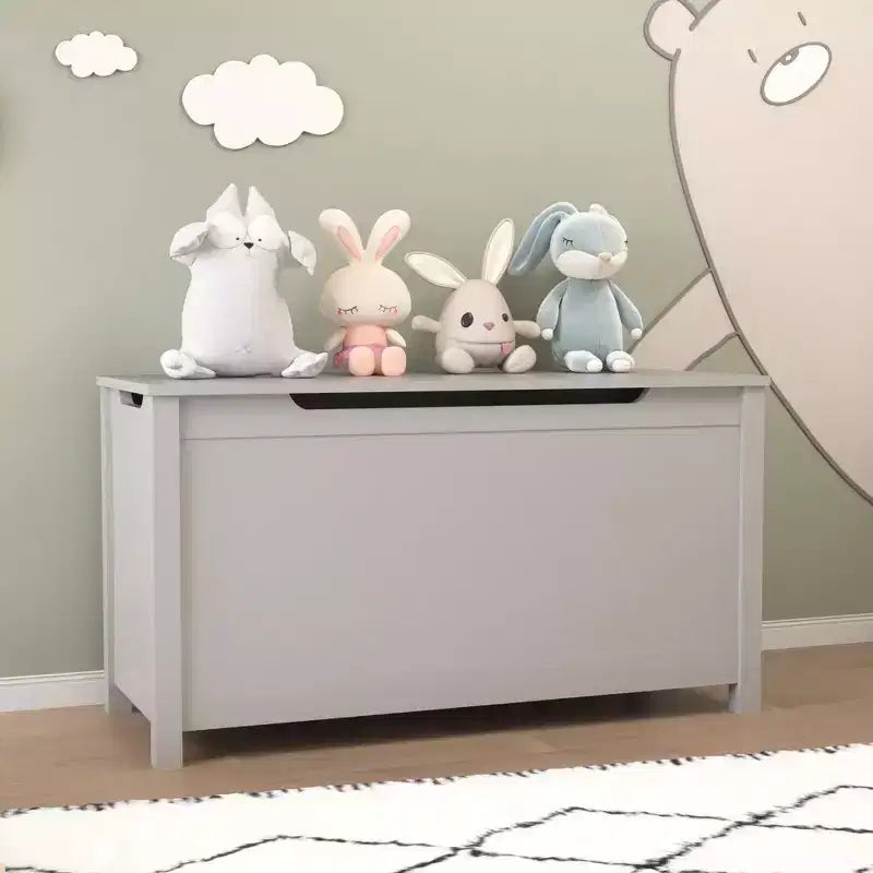 Cesta portagiochi in legno in stile moderno per bambini, con coperchio incernierato di sicurezza, adatta a bambini dai 2 anni in su (grigio)