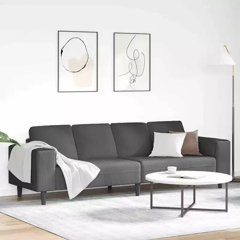 Divano in tessuto con cuscino in velluto a coste grigio scuro - Grigio scuro senza pouf