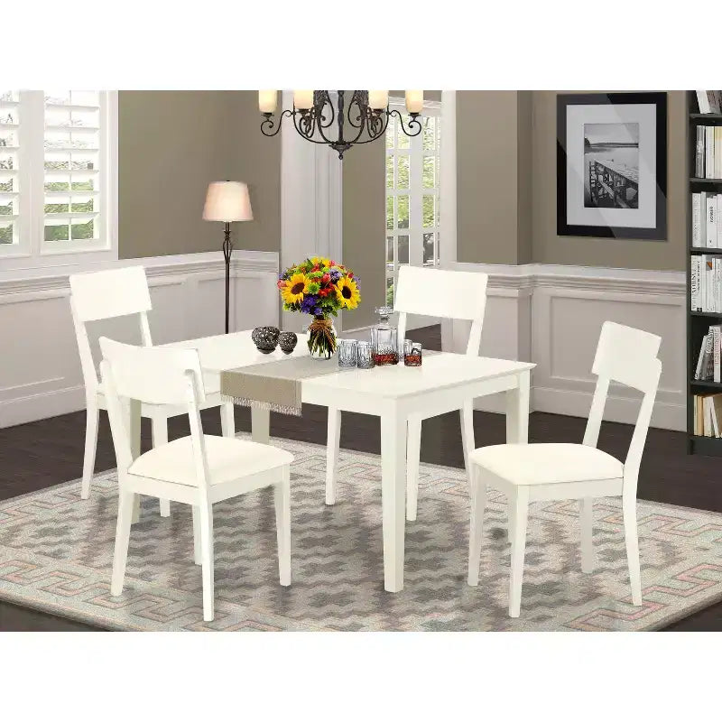 Set da pranzo 5 pezzi con piano in legno massello finitura bianco lino - 4 posti a sedere
