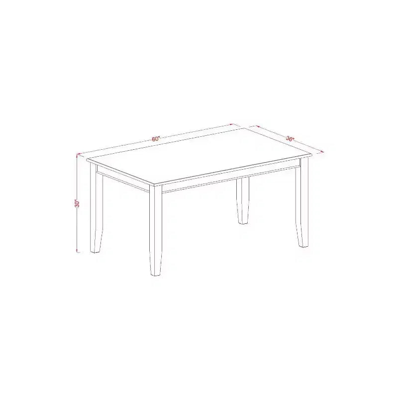 Tavolo da pranzo rettangolare a 5 pezzi con piano in legno massello con finitura mogano e 4 sedie Parson