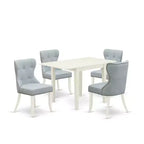 Dining Table Set 4 Chairs - Linen Fabric Blue & White - Modern Wood Kitchen Set