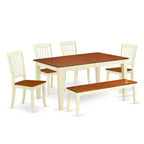 Retro Dining Set 6Pc Rectangular Table w/ Leaf & 4 Chairs Bench - 54/66 Inch