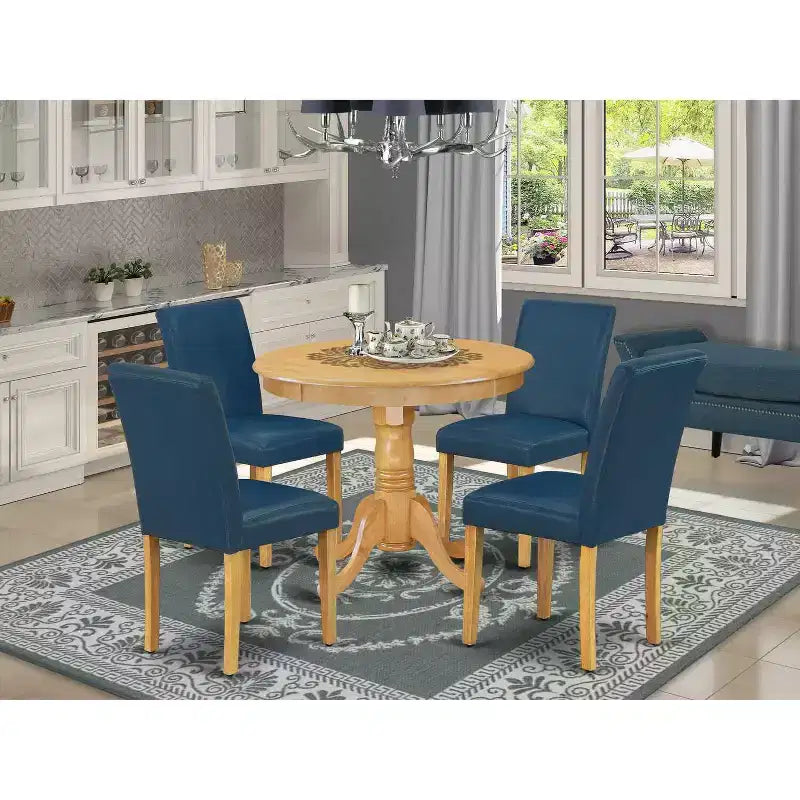 Set tavolo da pranzo rotondo per 4 persone - Tavolo da cucina da 36 pollici con 4 sedie - Finitura in rovere moderno