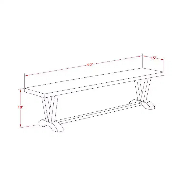 Tavolo da pranzo rettangolare a 3 pezzi con piano in legno massello con finitura Jacobean anticata e 2 panche