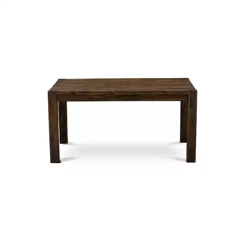 Tavolo da pranzo rettangolare a 7 pezzi con piano in legno massello finitura Jacobean invecchiato e 6 sedie
