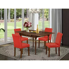Set da Pranzo 5 Pezzi con Piano in Legno Massello Finitura Mogano e Alette (4 Posti)