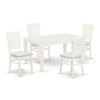 HomeStock 5-Piece Rectangle Linen White Finish Solid Wood Top Dining table with 4 Chairs with Butterfly Leaf Slat Back