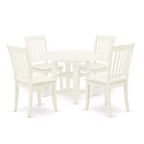 HomeStock 5-Pc Linen White Finish Solid Wood Top - Round Dining Room Set with Dropleaf - Seats 4