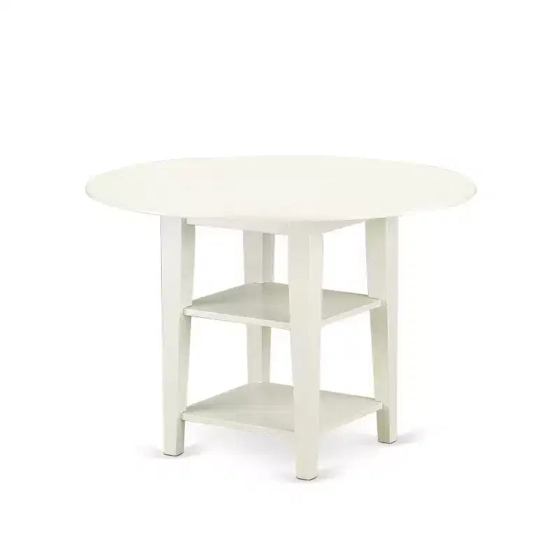 Set da pranzo rotondo da 5 pezzi in legno massello con finitura lino bianco e foglie a caduta - Posti a sedere 4 persone