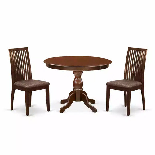 3-Piece Mahogany Finish Solid Wood Top - Dining Room Set - Seats 4