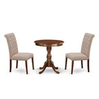 3-Piece Mahogany Finish Solid Wood Top - Upholstered Dining Room Set - Seats 4