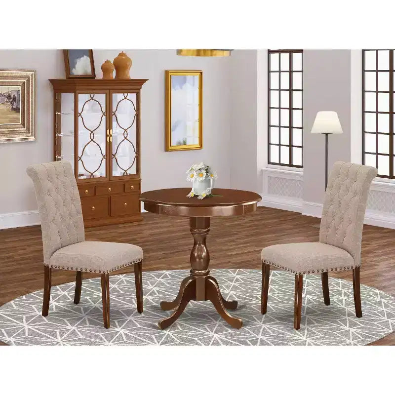 Set da pranzo in 3 pezzi con piano in legno massello finitura mogano - Imbottito - Posti a sedere 4
