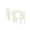 HomeStock 3-Pc Linen White Finish Solid Wood Top Dining Table Set