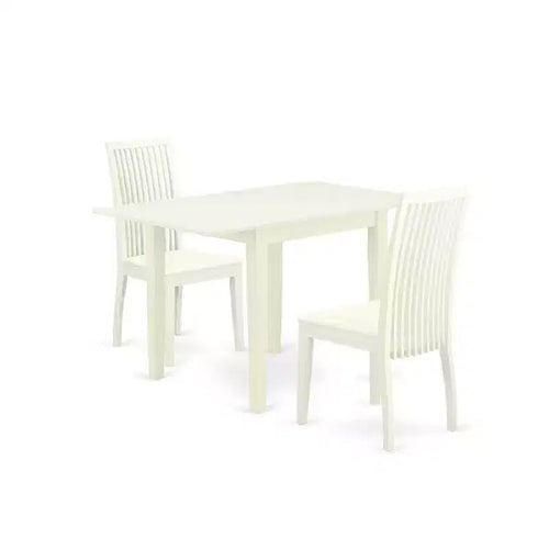HomeStock 3-Pc Linen White Finish Solid Wood Top Dining Table Set