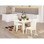 Set da tavolo da pranzo 3 pezzi in legno massello con finitura bianca lino