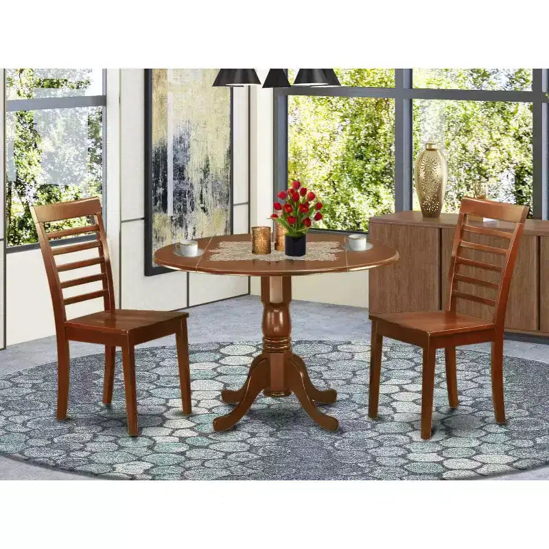 Set Tavolo da Cucina Moderno con Sedie - Set da Pranzo Rotondo 5 Pezzi, Finitura Mogano