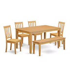 HomeStock 6-Piece Rectangle Natural Oak Finish Solid Wood Top Dining Table with 1 Bench, 4 Chairs with Slat Back, Seats 6