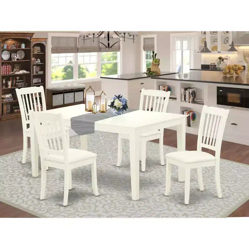 Set da pranzo rettangolare 5 pezzi con piano in legno massello finitura bianco lino - 4 posti a sedere