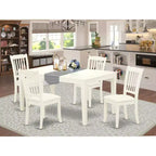 Set da pranzo rettangolare 5 pezzi con piano in legno massello finitura bianco lino - 4 posti a sedere