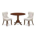 3-Piece Mahogany Finish Solid Wood Top - Round Dining Room Set Seats-4
