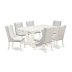 HomeStock 7-Piece Natural Oak Finish Solid Wood Top Dining Table with 6 Chairs