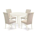 HomeStock 5-Pc Round Linen White Solid Wood Top-Dining Room Set-Seats 4