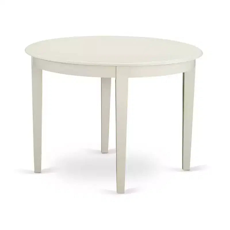 Set da pranzo 5 pezzi in legno massello con piano rotondo in lino bianco - Posti a sedere per 4 persone