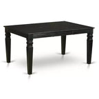 Tavolo da pranzo rettangolare a 7 pezzi con piano in legno massello nero e 6 sedie con schienale a doghe a farfalla