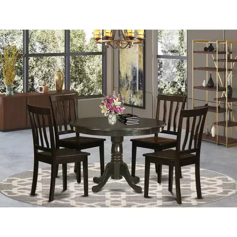 Set Dinette da Cucina Rotondo - Tavolo da 42 Pollici e 4 Sedie - Set da Pranzo Moderno